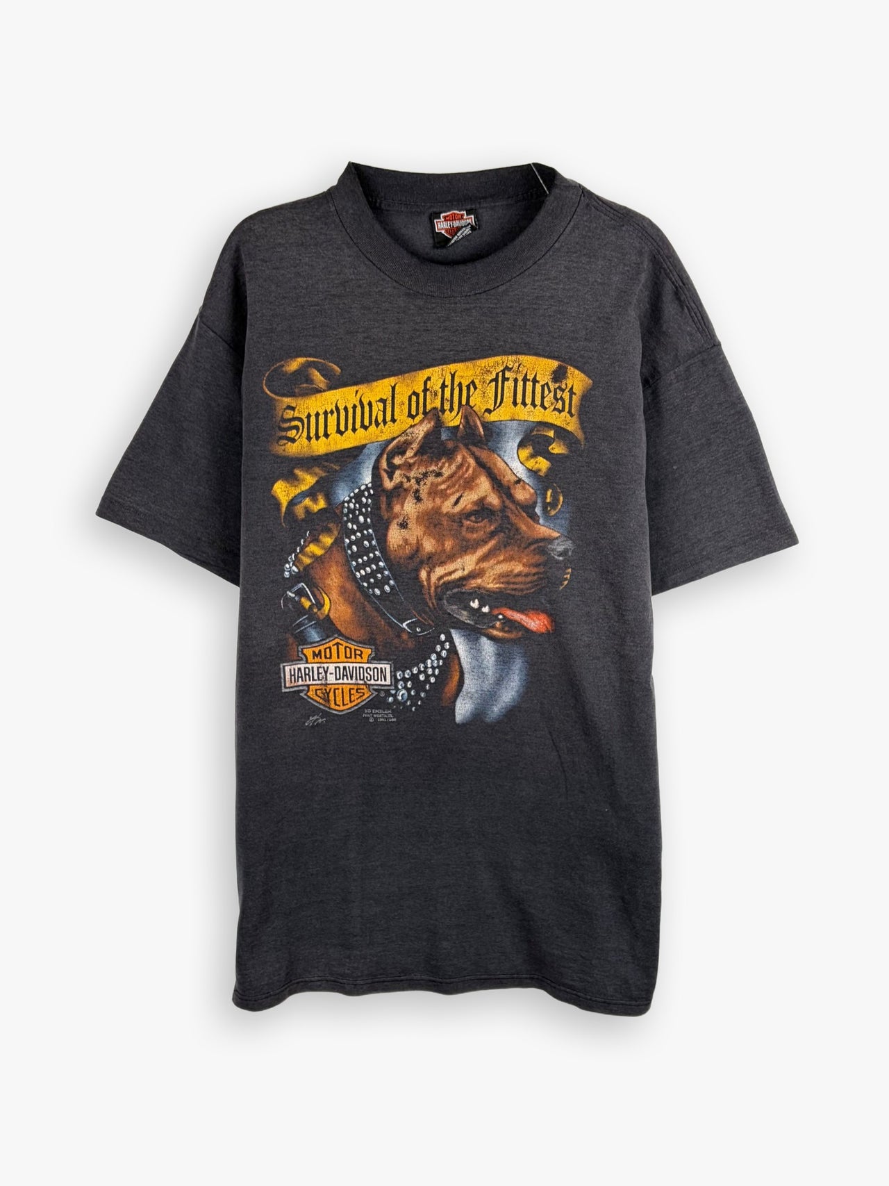 1991 Harley-Davidson 3D Emblem ”Survival of the Fittest” T-Shirt