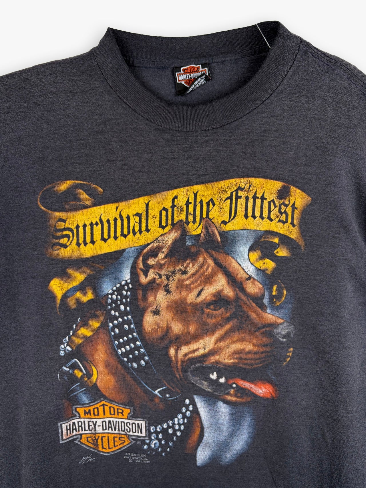1991 Harley-Davidson 3D Emblem ”Survival of the Fittest” T-Shirt