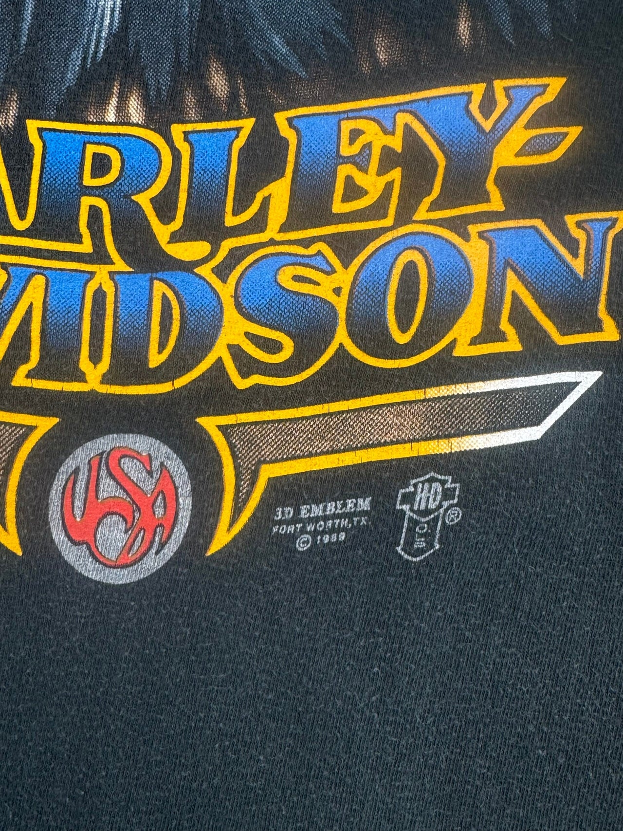 1989 3D Emblem Harley Davidson Eagle Mock Neck Longsleeve Shirt